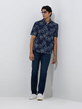 Navy Floral Cotton Shirt