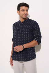 Navy Textured Kurta for Men