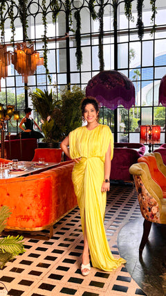Neon Hand Draped Kaftan Gown