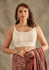 Off White Sleeveless Round Neck Readymade Blouse