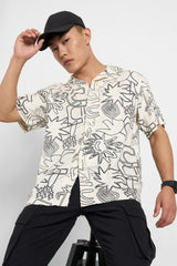 Off White Printed Relaxed Fit Half-Sleeves Shirt
