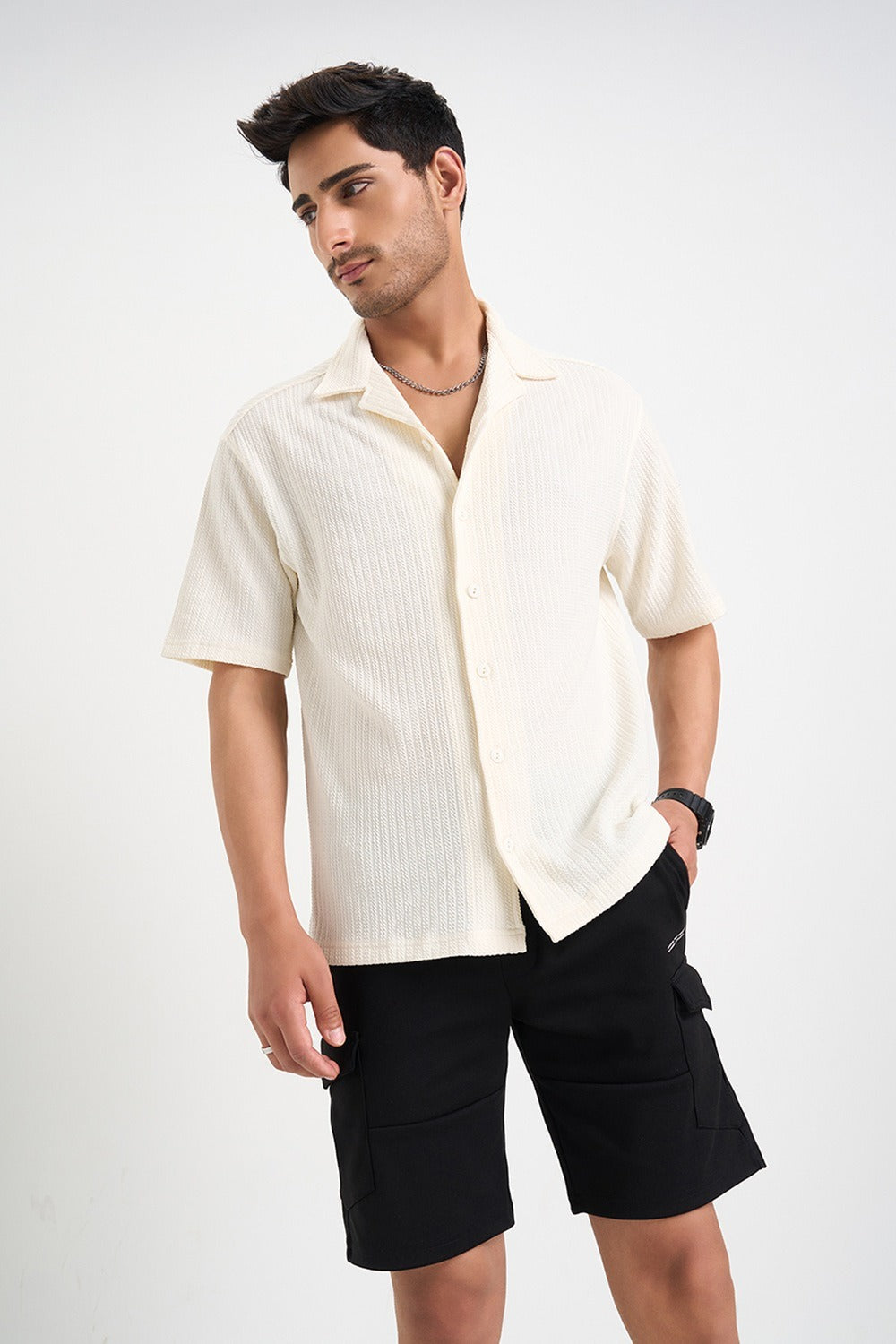 Off White Relaxed Fit Half Sleeve Shirt Men