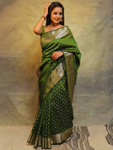 Olive Green Banarasee Handwoven Semi Silk Saree