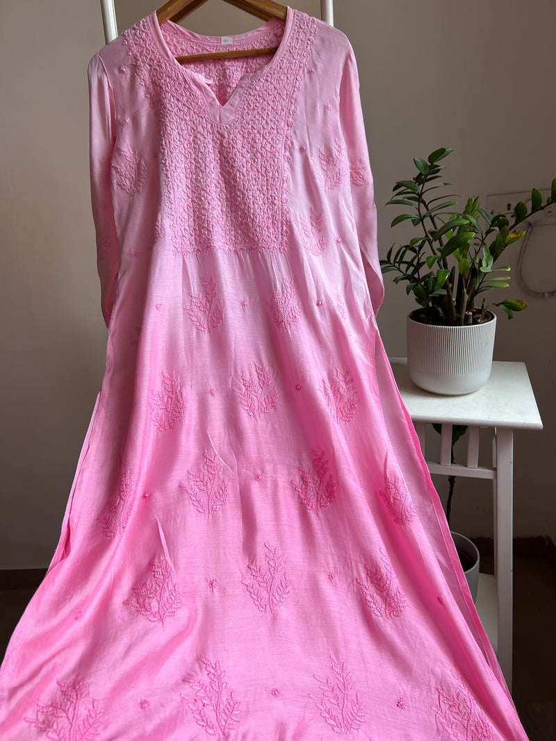 Ombre Pink Muslin Chikankari Kurti