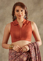 Orange Cotton Sleeveless Padded Readymade Blouse