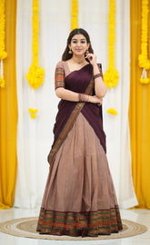 Padmaja Cotton Half Saree in Light & Dark Brown