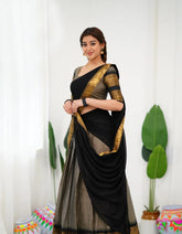 Padmaja Ash and Black Cotton Half Saree