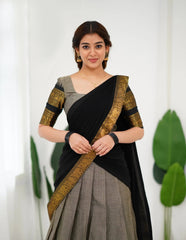 Soft cotton half saree with georgette dhavani