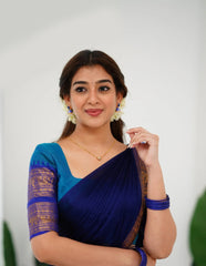 Blue and royal blue cotton half saree