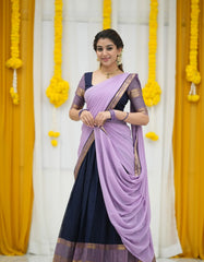 Navy blue and lavender contrast half saree
