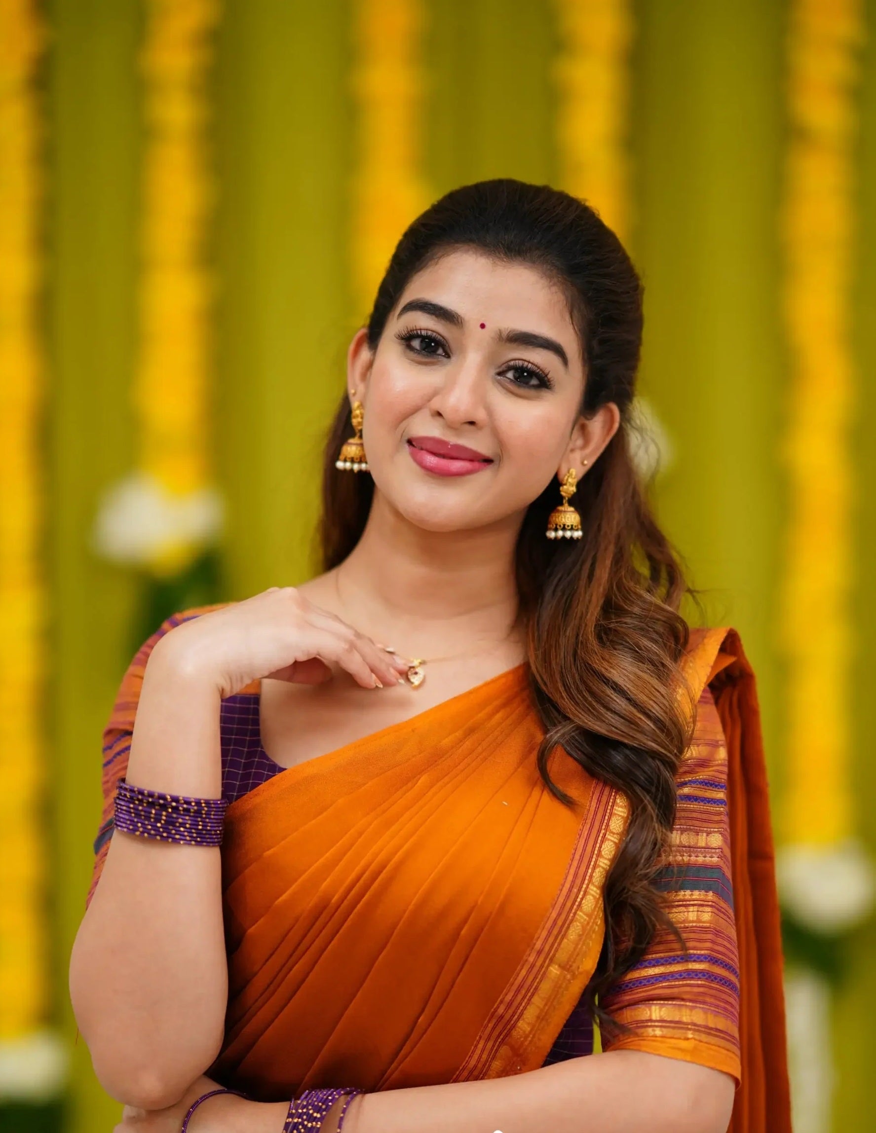 Padmaja Purple and Mustard Orange Cotton Half Saree