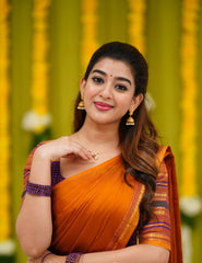 Padmaja Purple and Mustard Orange Cotton Half Saree