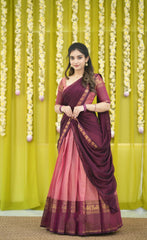 Padmaja Cotton Half Saree in Light Pink & Magenta