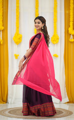 cotton half saree with georgette dhavani