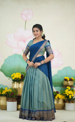 Padmaja Cotton Half Saree in Two-Tone Blue