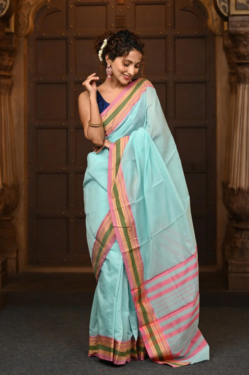 Parampara Cotton Sea Blue Saree