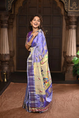Lavender Handloom Pure Silk Maharani Paithani Saree