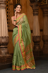 Parampara Cotton Blend Green Saree