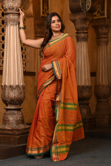 Parampara Pure Cotton Orange Saree