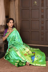 Parampara Pastel Green Handloom Pure Silk Paithani Saree