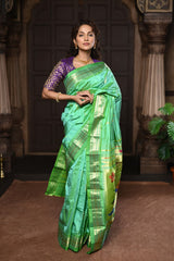 Parampara Pastel Green Handloom Pure Silk Paithani Saree