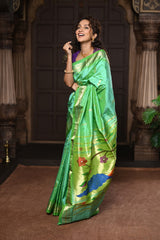 Parampara Pastel Green Handloom Pure Silk Paithani Saree
