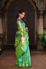 Parampara Pastel Green Handloom Pure Silk Paithani Saree