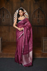 Rose Pink Handloom Pure Linen Saree With Sleek Border