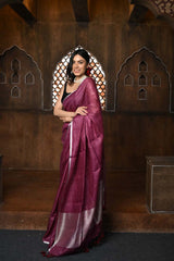 Rose Pink Handloom Pure Linen Saree With Sleek Border