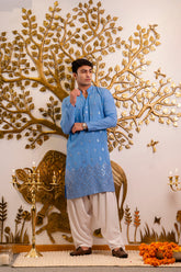 Pastel Blue Mirror Work Kurta for Men