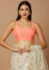 Peach Silk Sleeveless Readymade Blouse