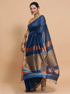 Peacock Blue Maheshwari Silk Cotton Saree
