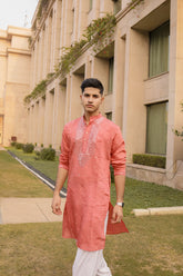 Persian Red Embroidered Kurta for Men