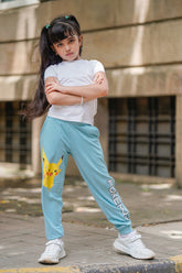 Pikachu Classic Blue Cotton Joggers For Girls