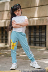 Pikachu Classic Blue Cotton Joggers For Girls