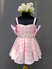 Pink Barbie Dress with Lotus Print & Ruffles