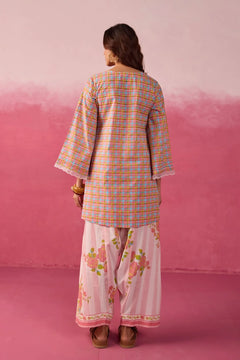 PINK CHECKS & FLORAL PRINTED FARSI SALWAR PRINTED CO-ORD SET