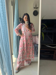 Cotton Printed Chikankari Set in Pink