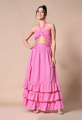 Pink Cotton Flared Maxi Dress