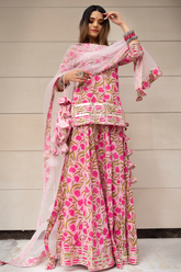 Tulsi Pink Cotton Hand Block Skirt Set