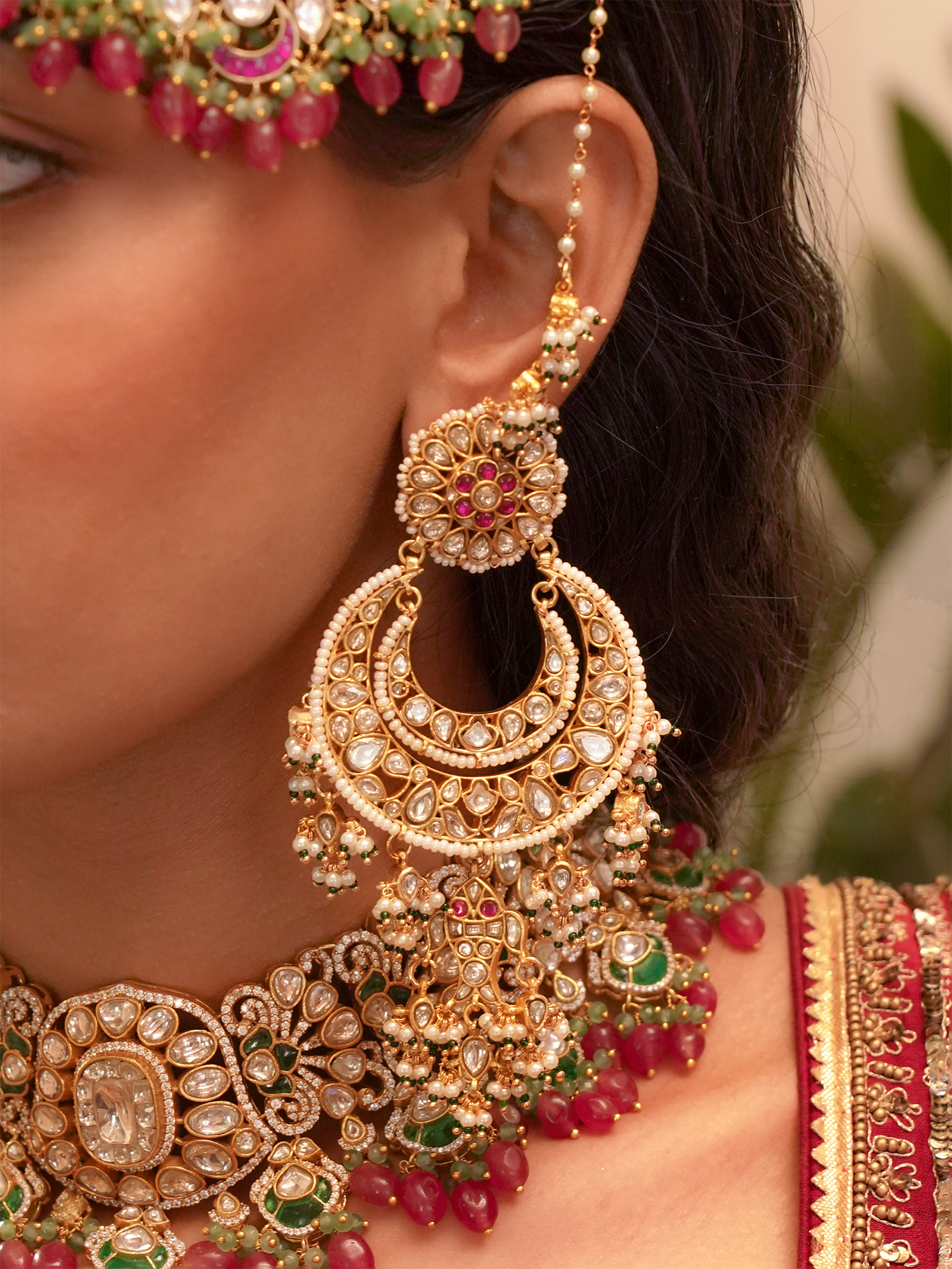 Pink Gold Plated Jadau Kundan Earrings