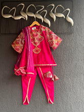 Embroidered Pink Kurti Set with Dhoti & Dupatta