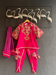 Embroidered Pink Kurti Set with Dhoti & Dupatta