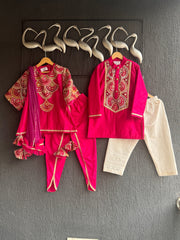 Embroidered Pink Kurti Set with Dhoti & Dupatta