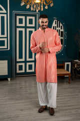 Kaleji Pink Mirror Work Kurta for Men
