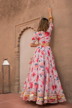 Pink Peony Modal Lehenga With Organza Dupatta