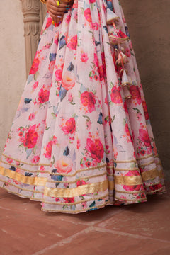 Pink Peony Modal Lehenga With Organza Dupatta