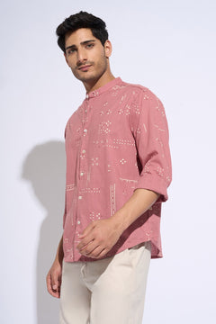 Pink Printed Full-Sleeves Shirt Men