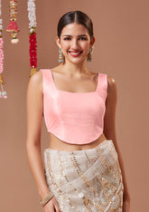 Pink Silk Corset Padded Readymade Blouse