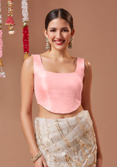 Pink Silk Corset Padded Readymade Blouse